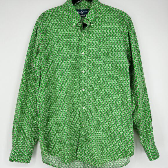 Ralph Lauren‎ Men's Custom Fit Green Paisley Button Down Shirt Size L - Picture 1 of 5